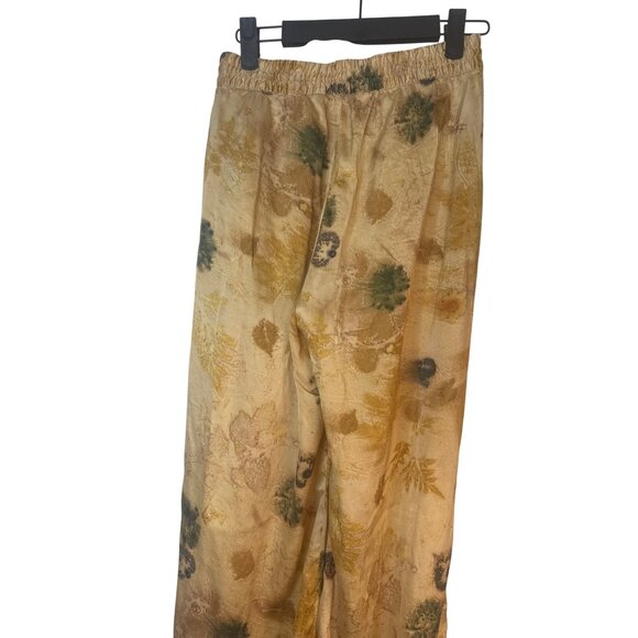 2/$30 ZARA Small 100% Silk Drawstring Pants Gold Floral Print Elastic Waist - Picture 10 of 15